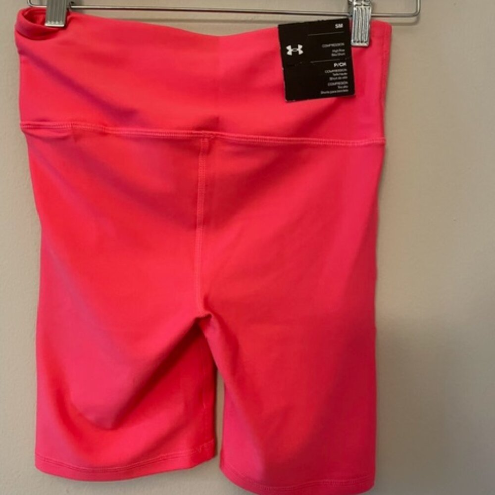 Under Armour compression High Rise women's bike shorts SM NWT bright pink - Picture 2 of 6